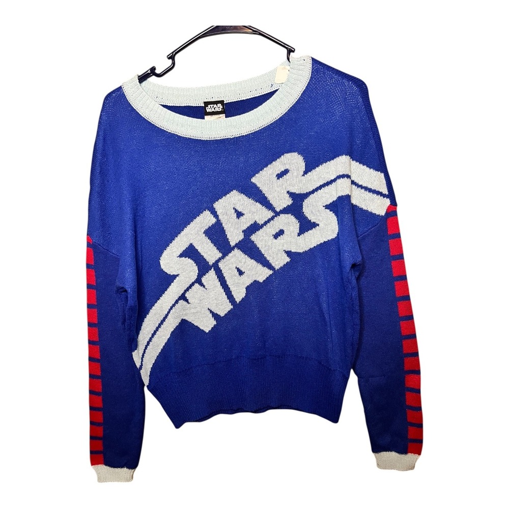 Star Wars‎ Blue Red Stripe Graphic Knit Sweater Women's Size Small